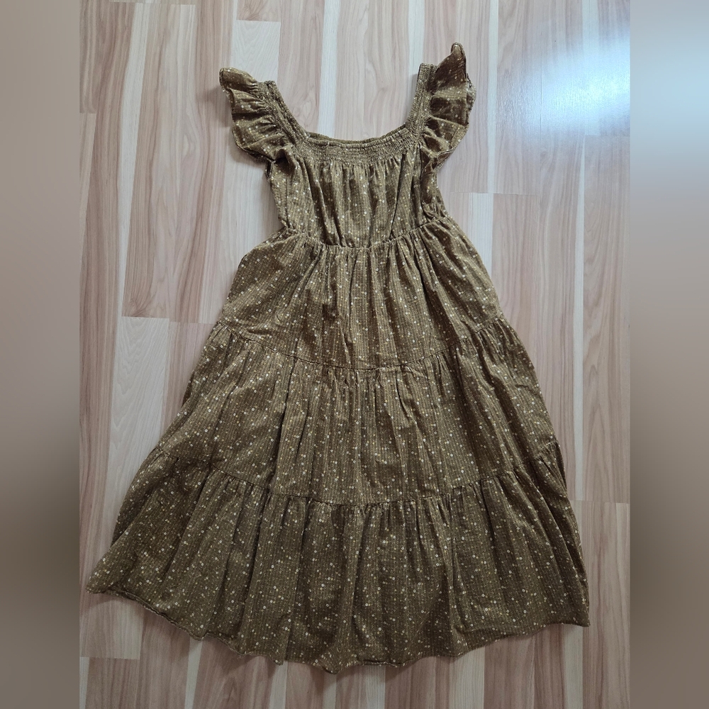 Madewell Olive Ruffle Sleeve Tiered Midi Dress